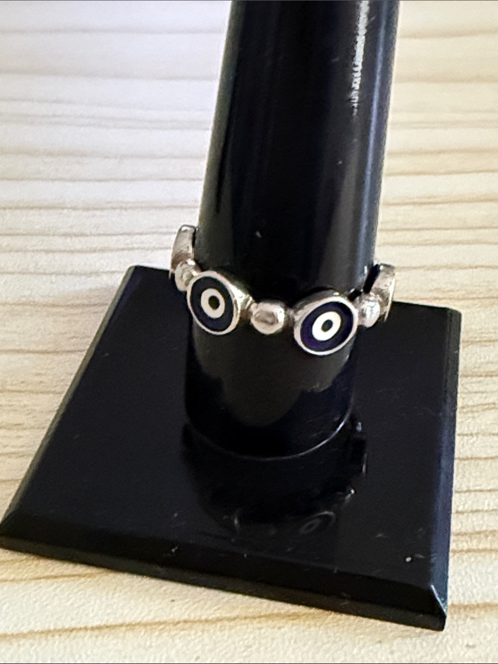 Silver Evil Eye Ring with Navy and White Accents sterling 925